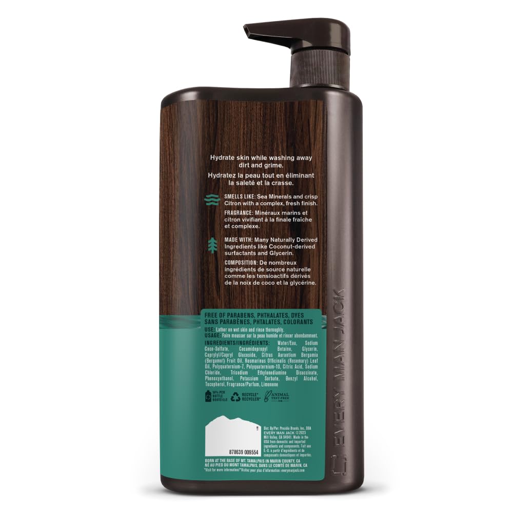 Every Man Jack Men’s Hydrating Body Wash – Sea Minerals + Citron, 2 Bottles, 33.8 fl oz