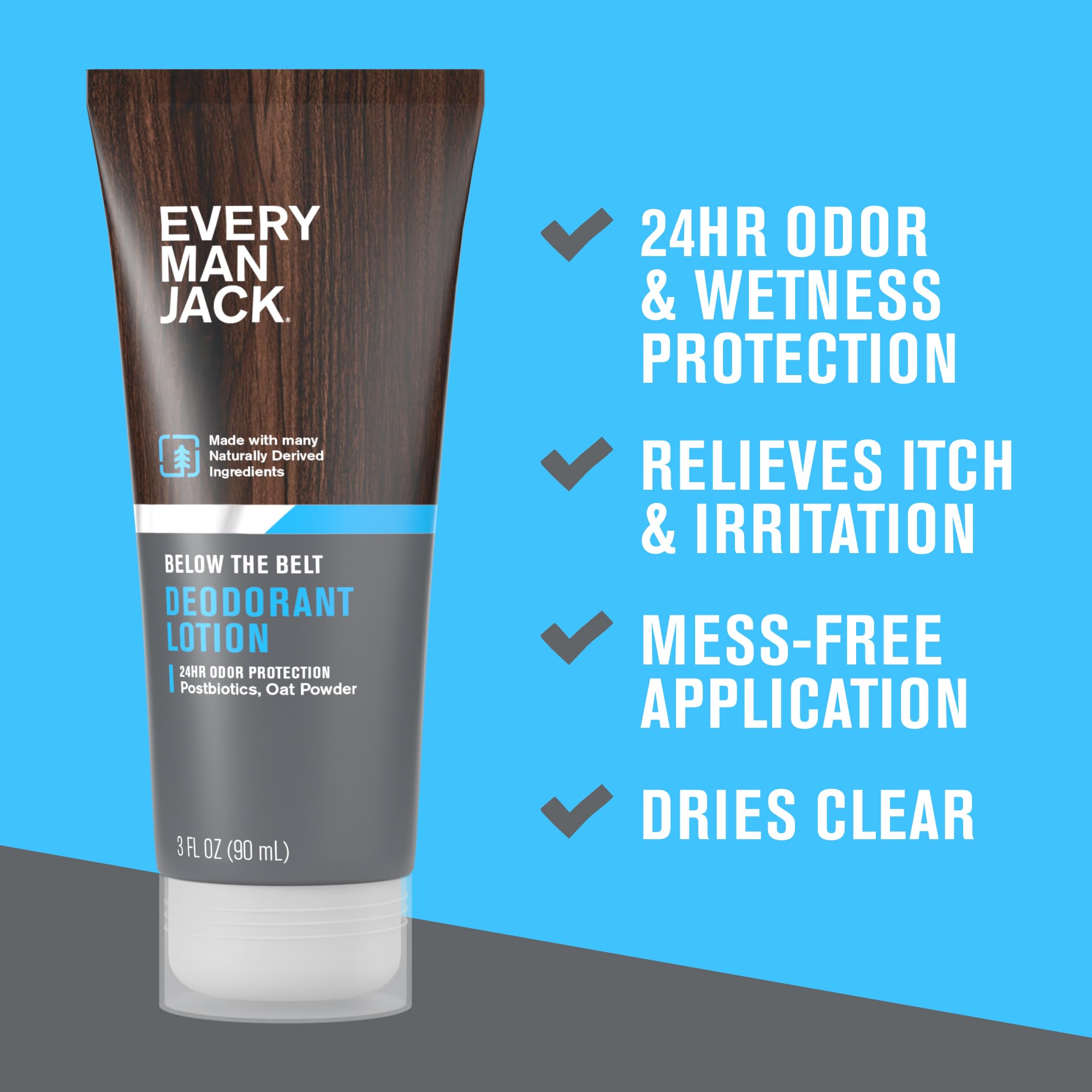 Every Man Jack Mens Ball Deodorant Lotion - Aluminum-Free Odor & Wetness Protection - Unscented - 3 Fl Oz