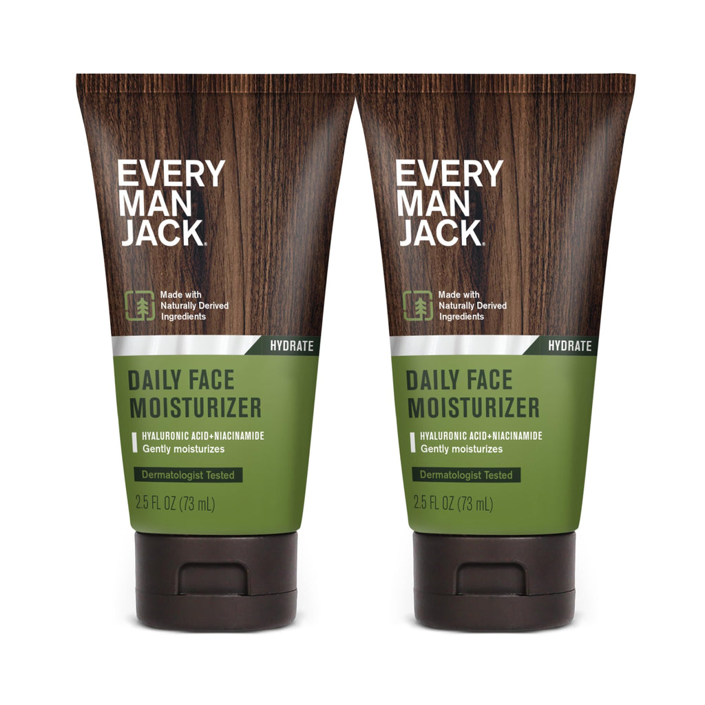 Every Man Jack Daily Face Lotion for Men – Hydration with HA, Aloe Vera & Niacinamide (2 x 2.5 oz)
