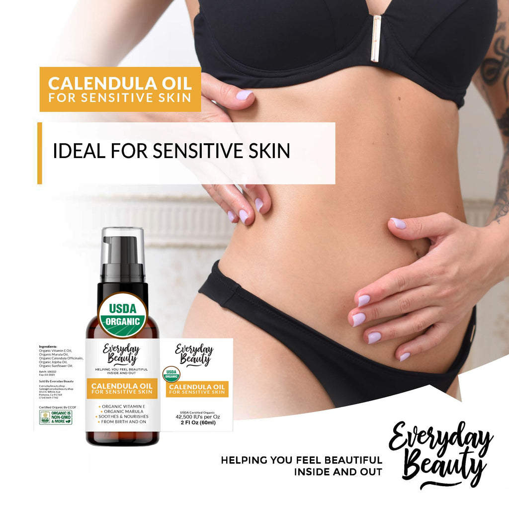 Everyday Beauty Organic Calendula Oil for Sensitive Skin – 2 oz Pump