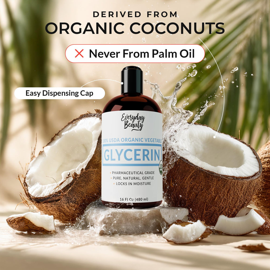Everyday Beauty 100% Organic Glycerin – USDA Certified, Coconut-Derived, 16 oz