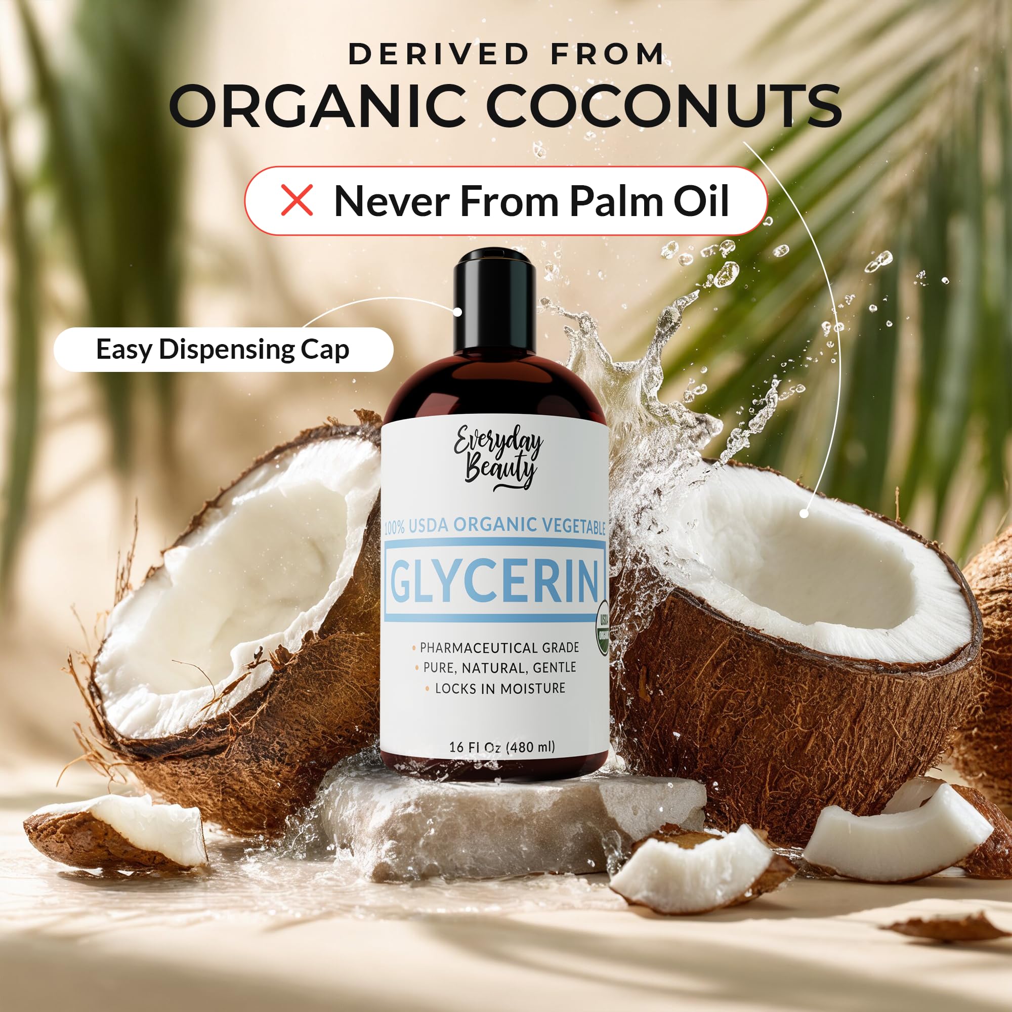 Everyday Beauty 100% Organic Glycerin – USDA Certified, Coconut-Derived, 16 oz
