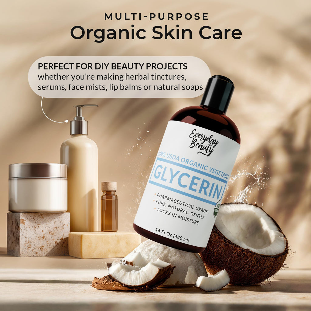 Everyday Beauty 100% Organic Glycerin – USDA Certified, Coconut-Derived, 16 oz
