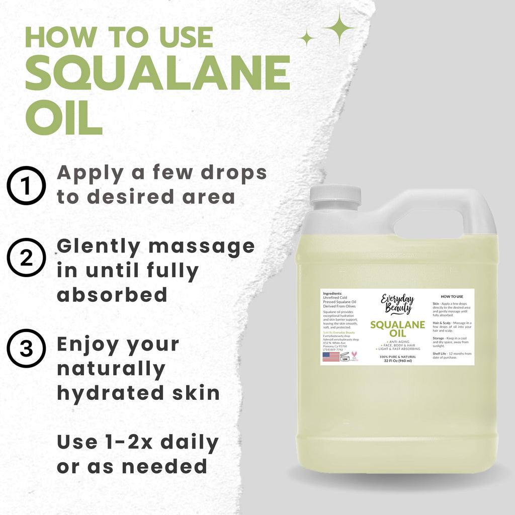 Everyday Beauty Squalane Oil Bulk – 32 oz Pure Olive-Derived Facial & Hair Oil