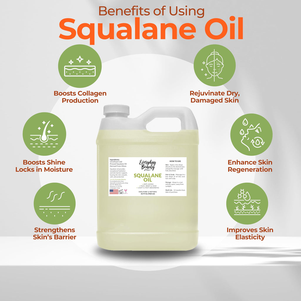 Everyday Beauty Squalane Oil Bulk – 32 oz Pure Olive-Derived Facial & Hair Oil