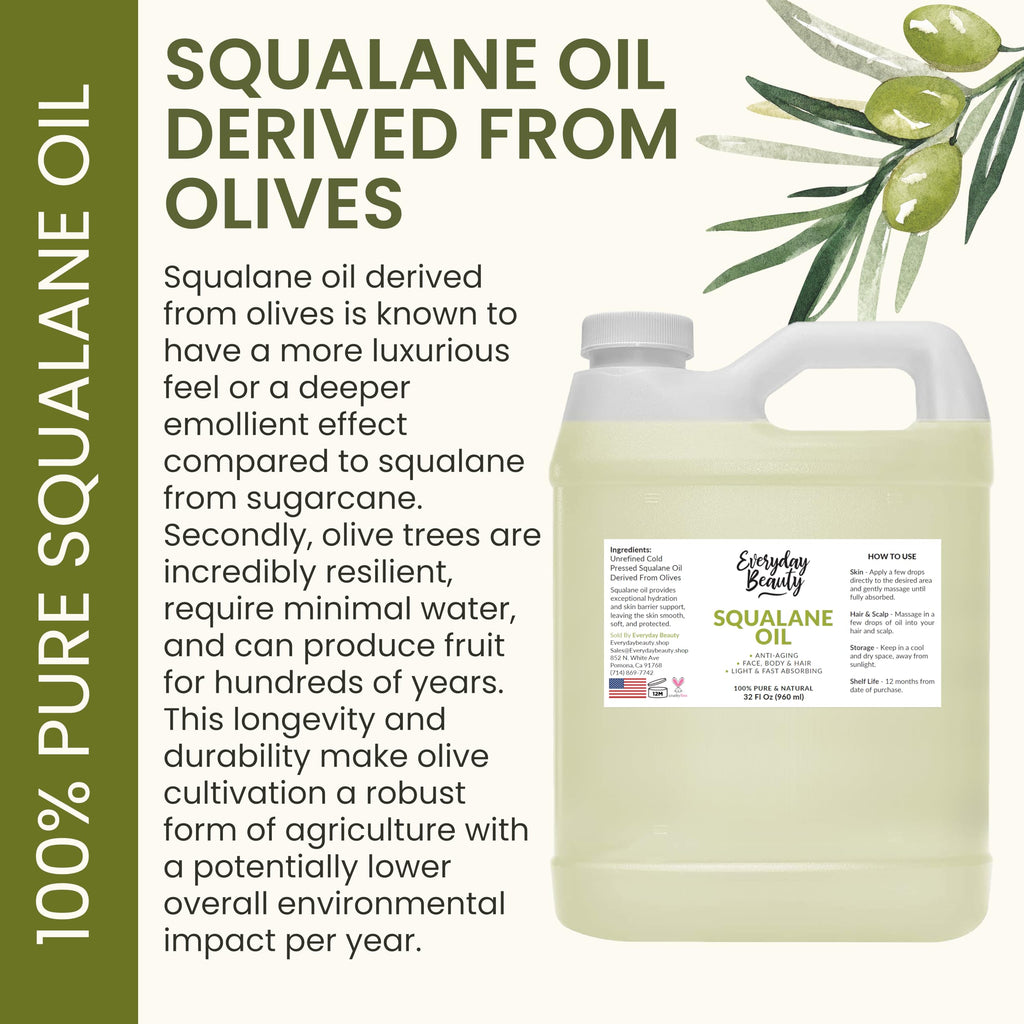Everyday Beauty Squalane Oil Bulk – 32 oz Pure Olive-Derived Facial & Hair Oil