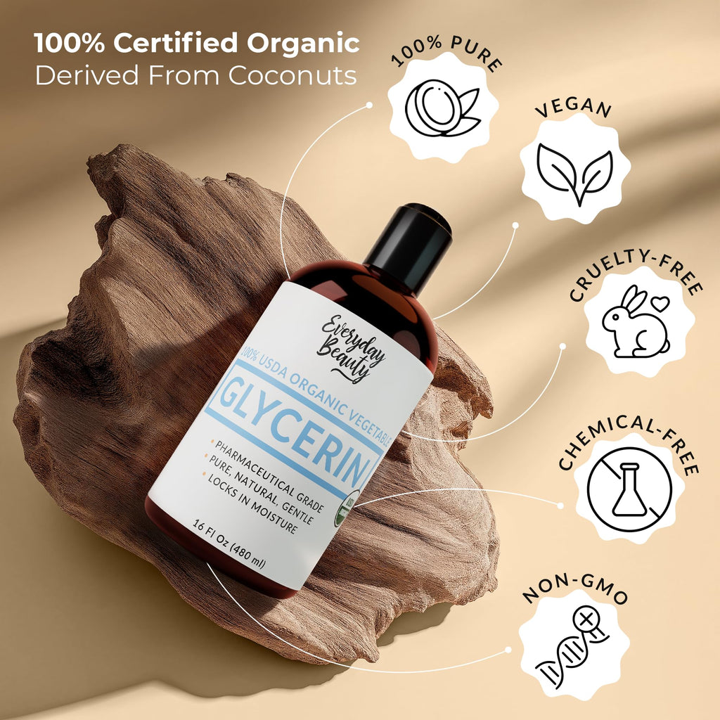 Everyday Beauty 100% Organic Glycerin – USDA Certified, Coconut-Derived, 16 oz
