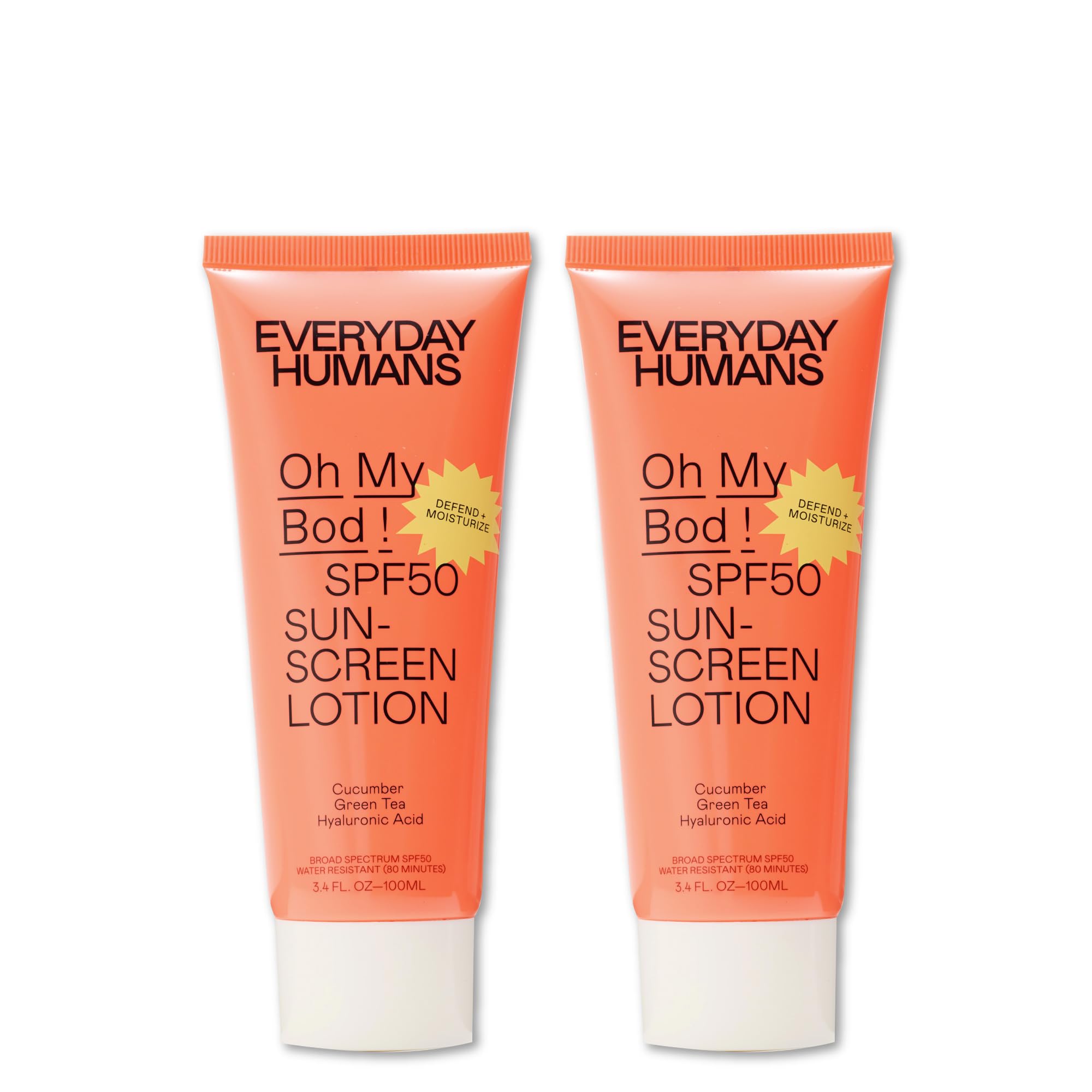 Everyday Humans Oh My Bod SPF50 Face & Body Sunscreen Lotion – 3.4 oz (Pack of 2)