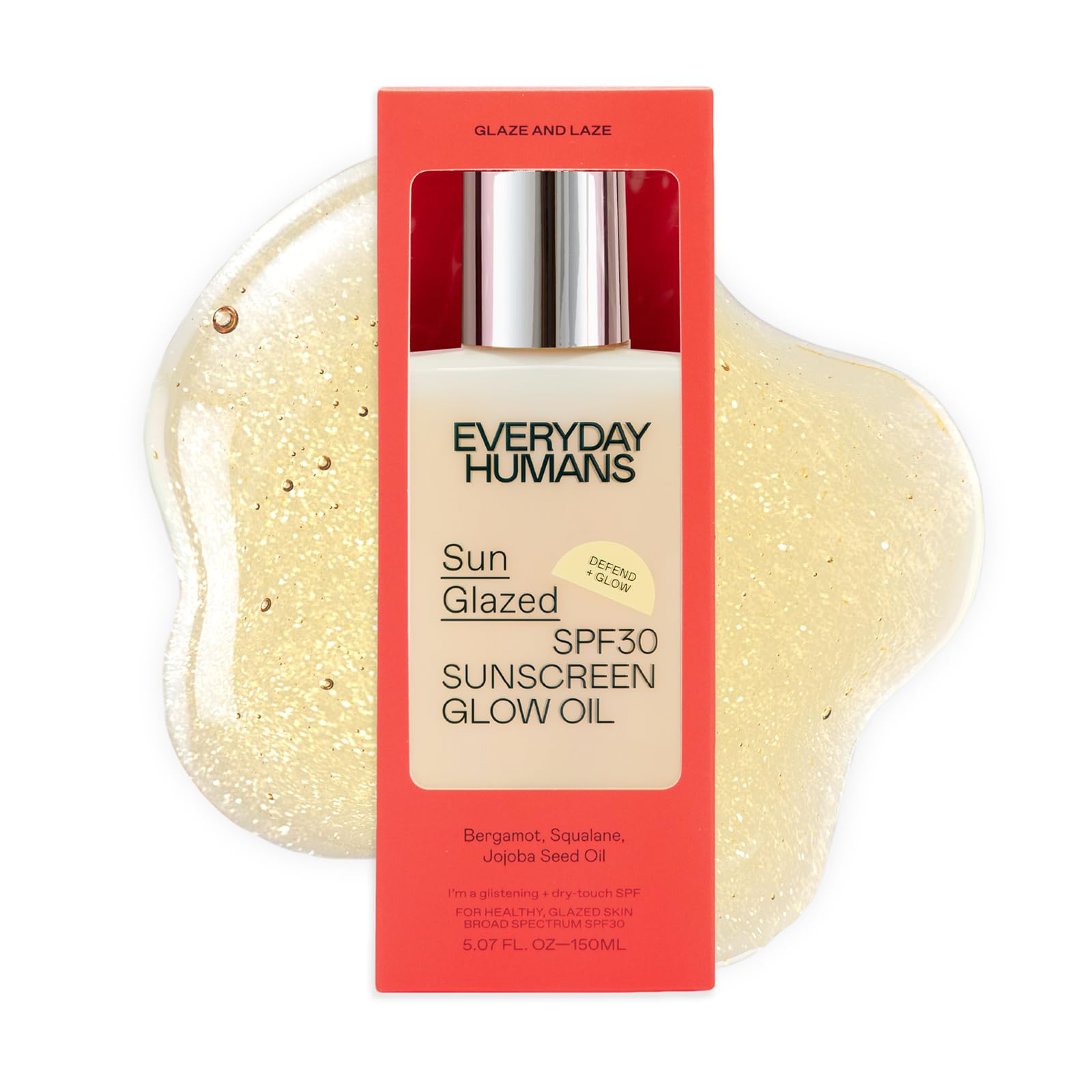 Everyday Humans Sun Glazed SPF30 Sheer Body Glow Oil – Hydrating, Non-Sticky Broad Spectrum UV Protection