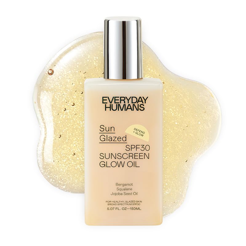 Everyday Humans Sun Glazed SPF30 Sheer Body Glow Oil – Hydrating, Non-Sticky Broad Spectrum UV Protection