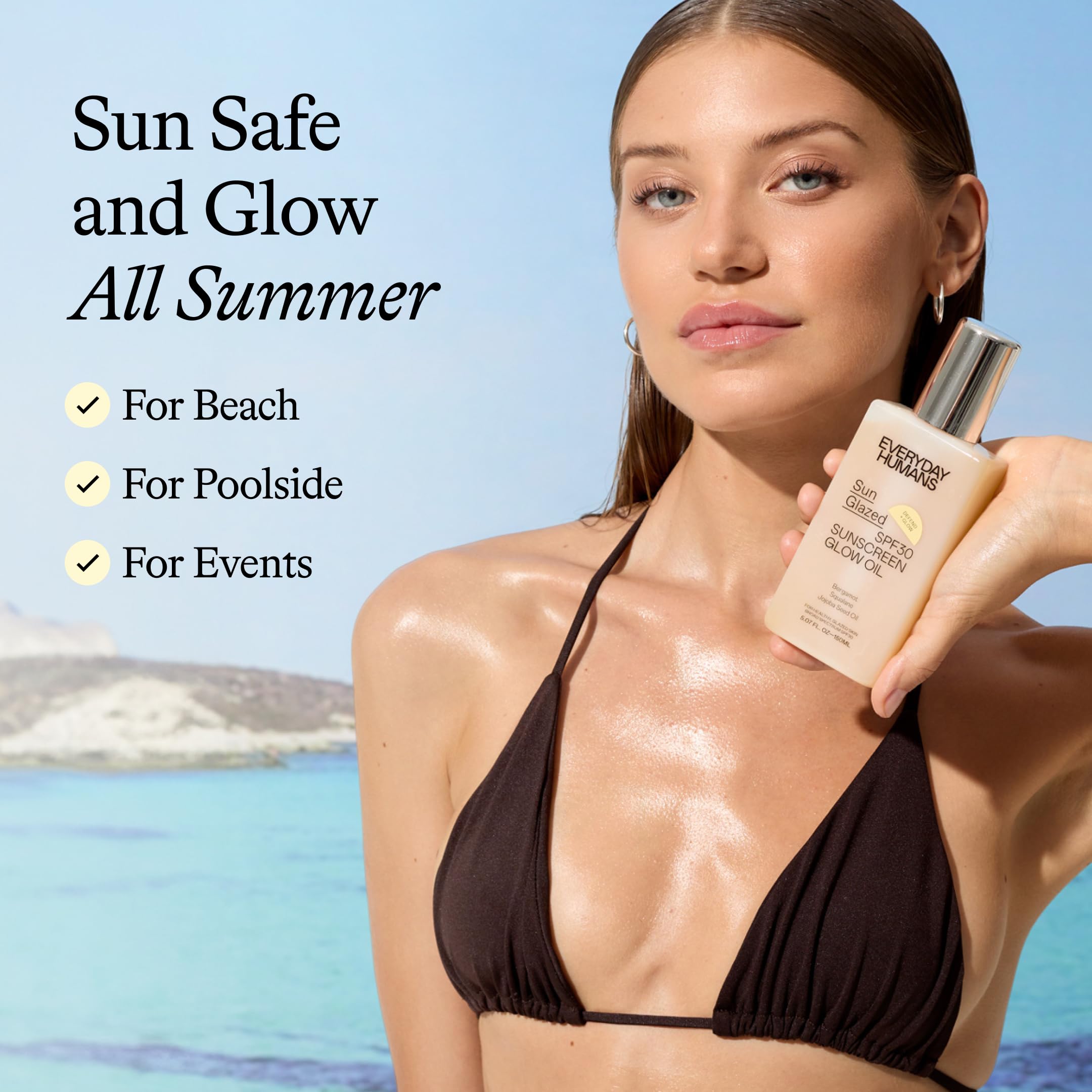 Everyday Humans Sun Glazed SPF30 Sheer Body Glow Oil – Hydrating, Non-Sticky Broad Spectrum UV Protection