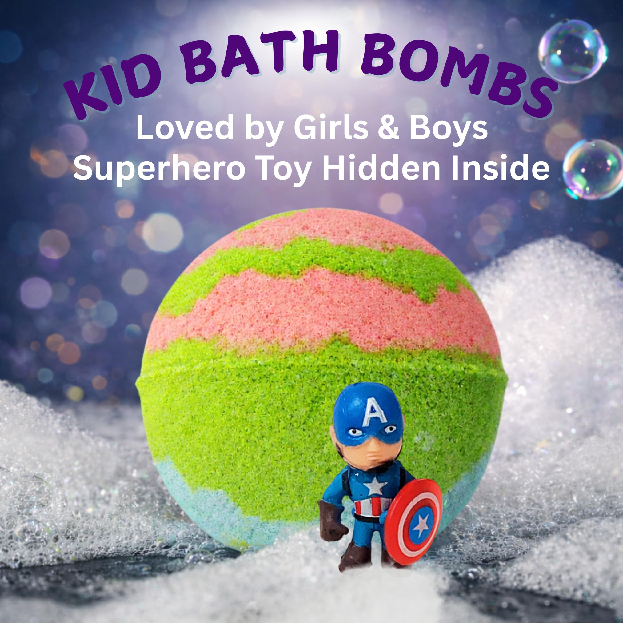 EvolutionUSA 1pc Epic Superhero Bath Bomb for Kids – Toy Inside