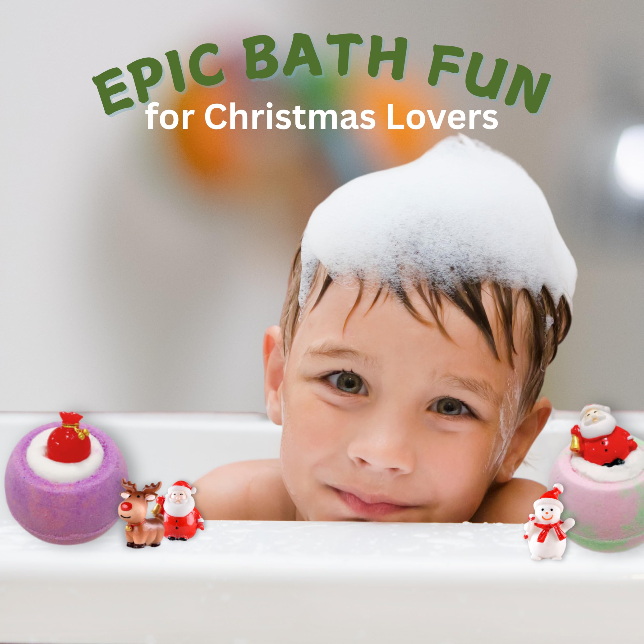EvolutionUSA Christmas Bath Bombs for Kids – 12pc Holiday Set with Toy Inside