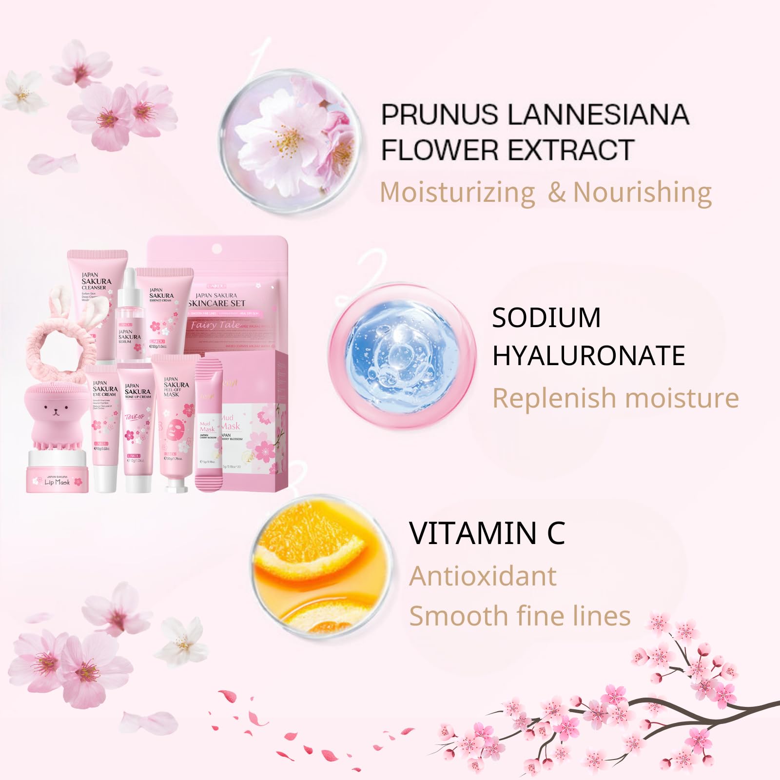 Evolvique Japan Sakura Skin Care Set for Teens – 8-Piece Gift Kit