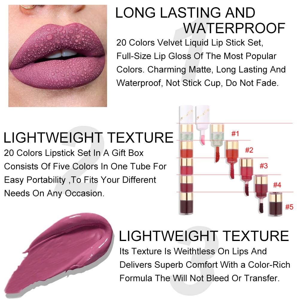 evpct 20 Colors Liquid Matte Lipstick Set – Long-Lasting, Waterproof Lip Colors