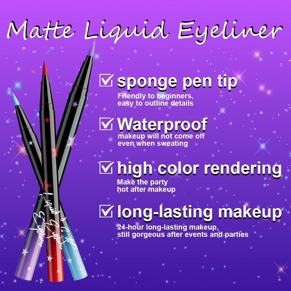 evpct 6Pcs Matte Liquid Eyeliner Set – Waterproof, Smudge-Proof, Quick-Dry, Longwear