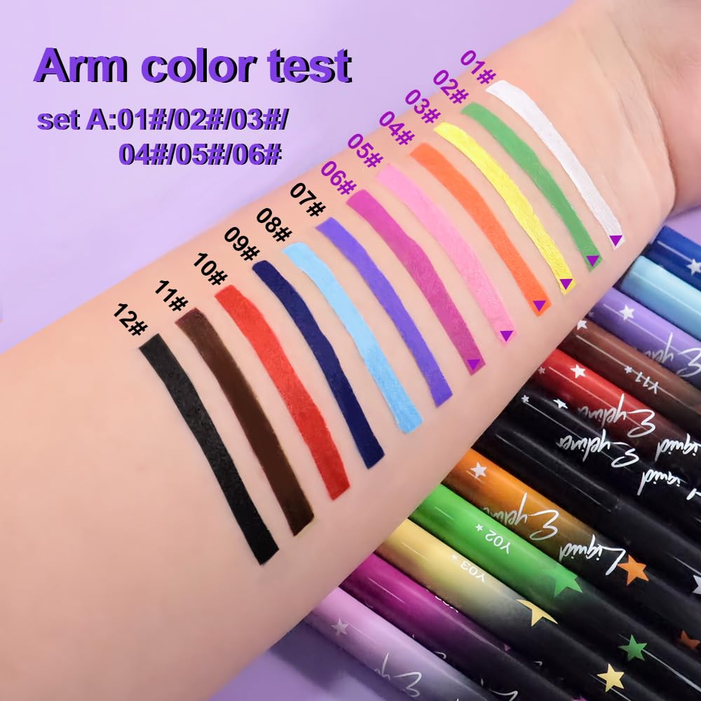 evpct 6Pcs Matte Liquid Eyeliner Set – Waterproof, Smudge-Proof, Quick-Dry, 6 Colors for Eyes, Face & Body