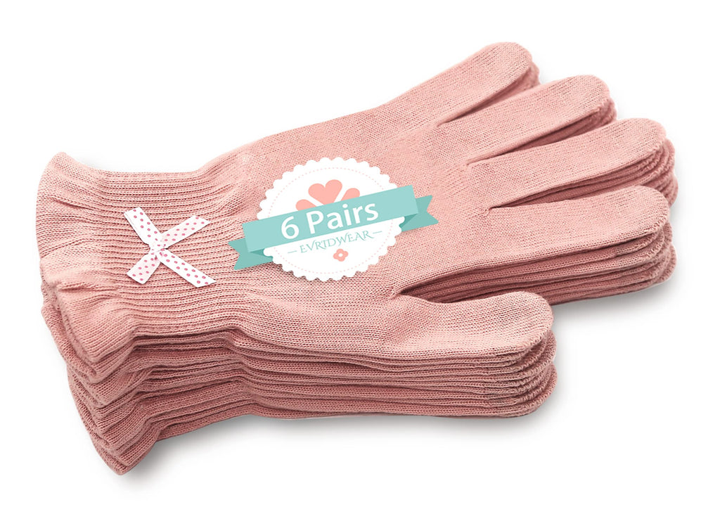 Evridwear Beauty Cotton Gloves with Touchscreen Fingers – 6 Pairs (S/M), Featherweight & Lightweight Pink