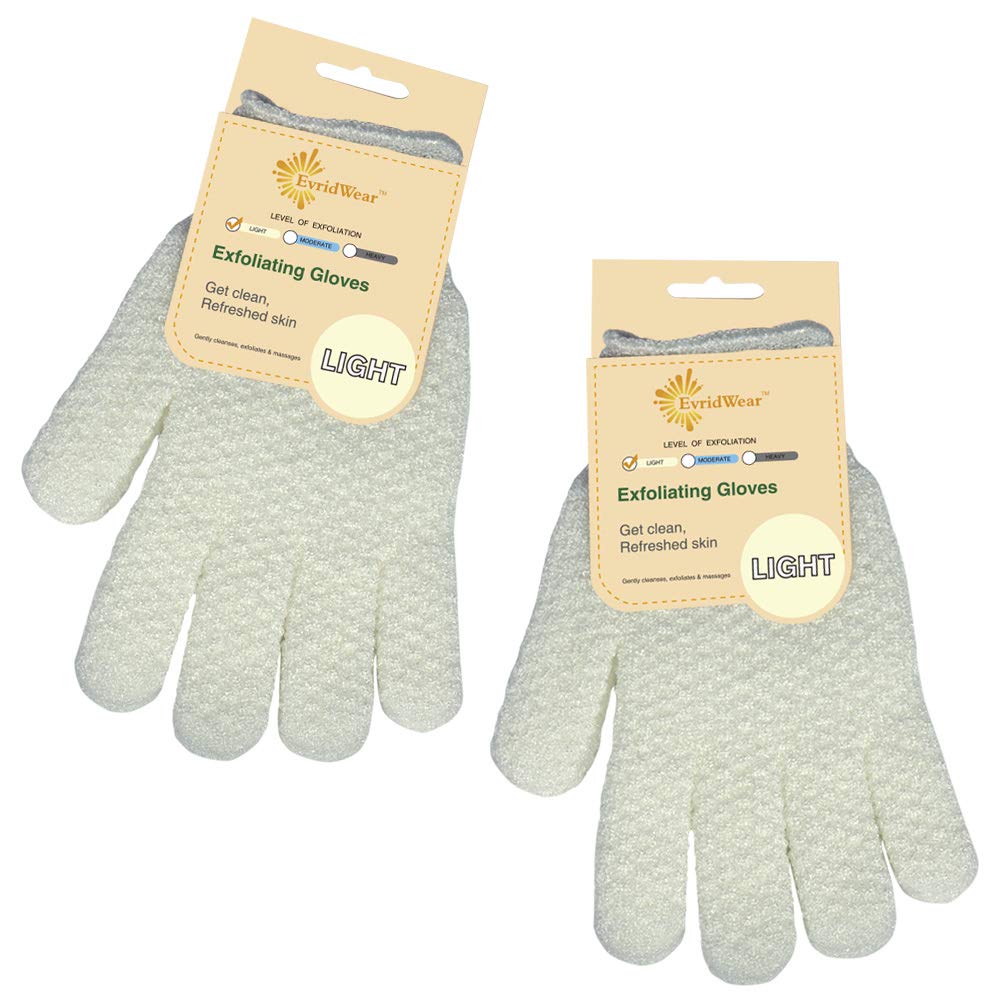 Evridwear Exfoliating Dual Texture Bath Gloves – 2 Pairs for Shower, Spa & Body Scrubs