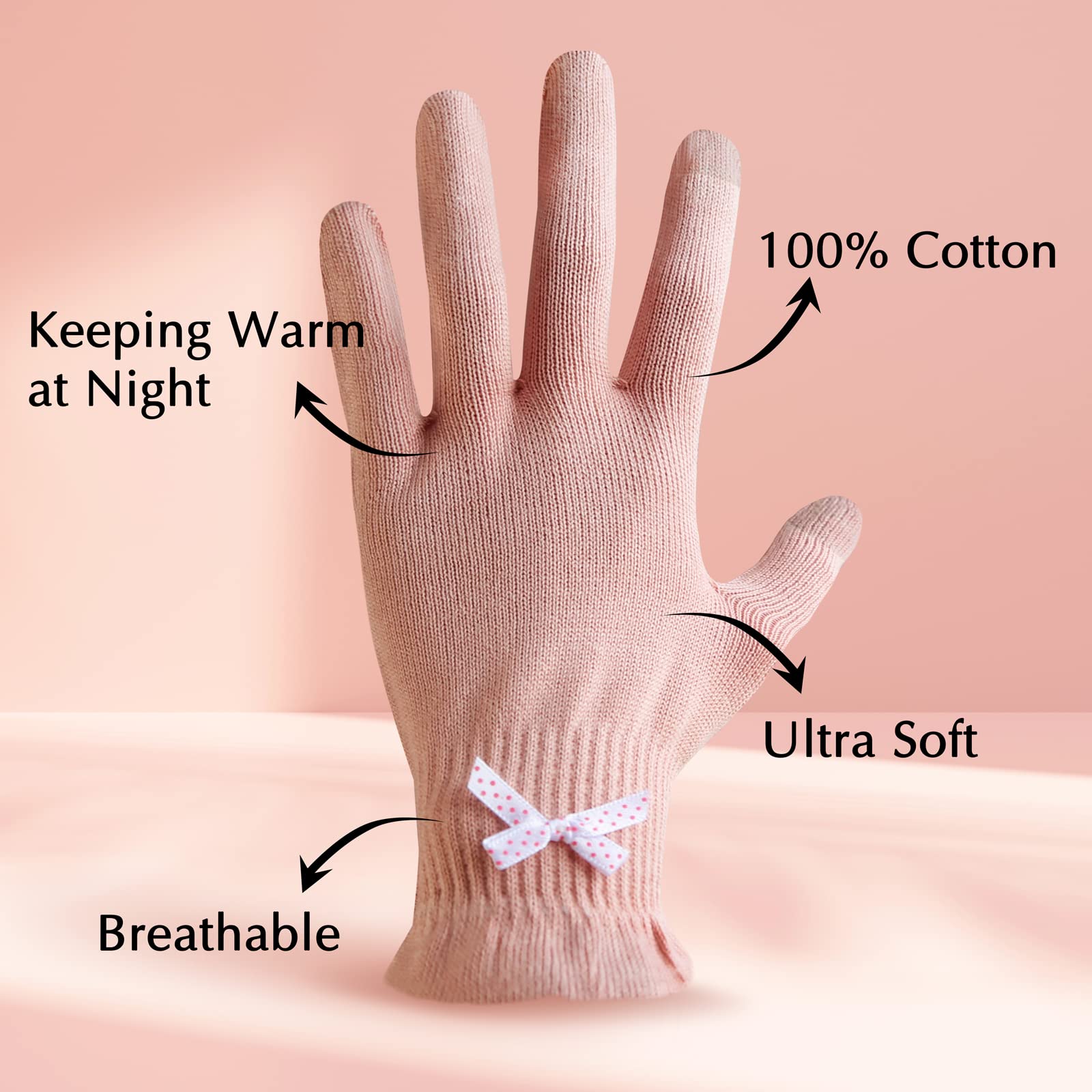 Evridwear Beauty Cotton Gloves with Touchscreen Fingers – 6 Pairs (S/M), Featherweight & Lightweight Pink