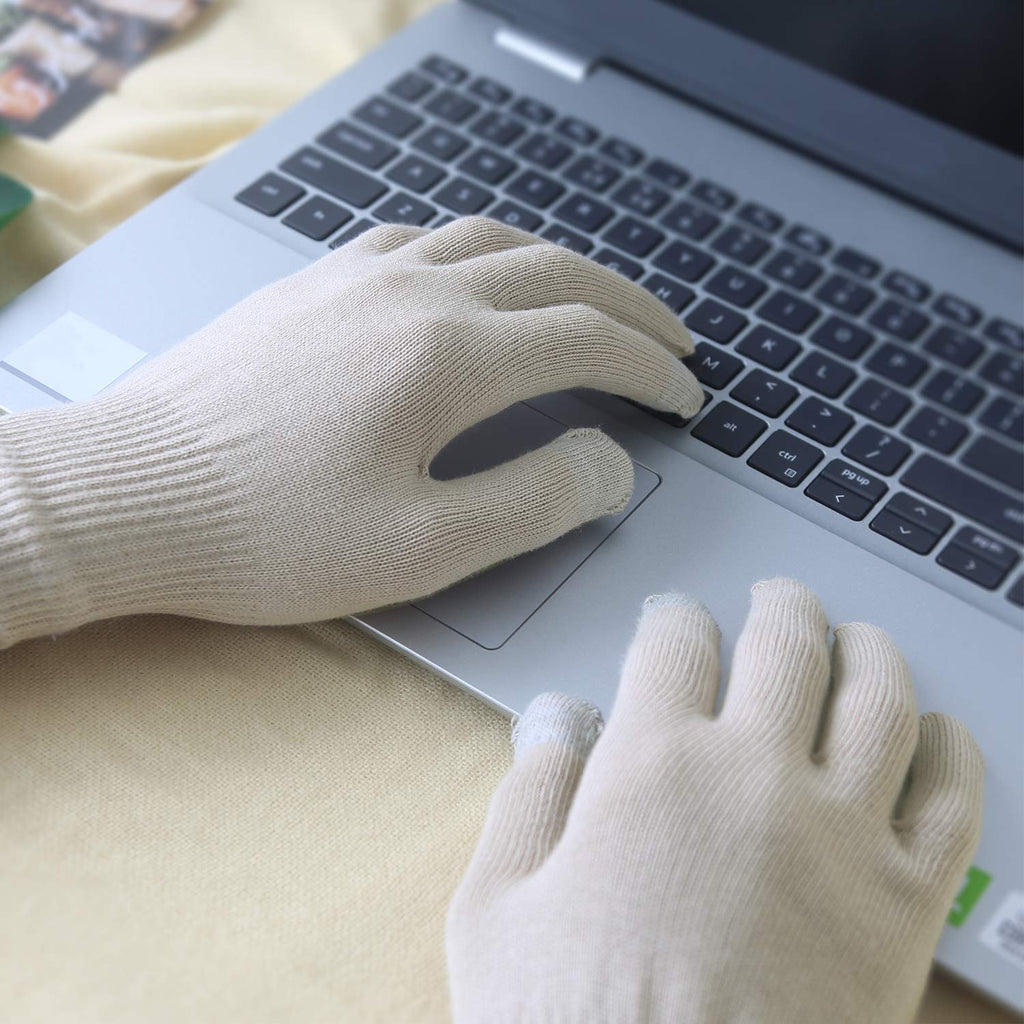Evridwear Unisex Moisturizing Cotton Gloves with Touchscreen Tips - 6 Pairs, S/M, Beige