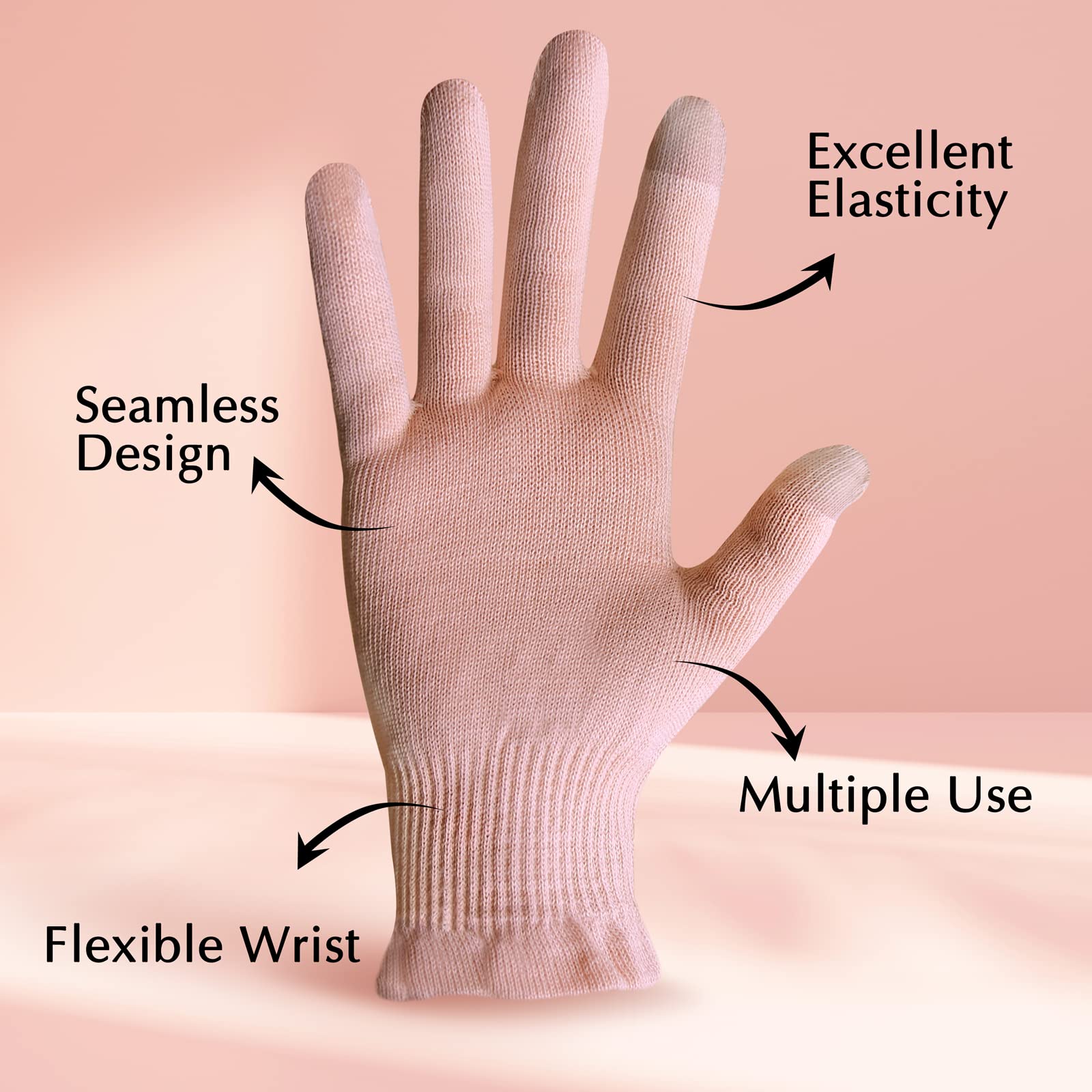 Evridwear Beauty Cotton Gloves with Touchscreen Fingers – 6 Pairs (S/M), Featherweight & Lightweight Pink
