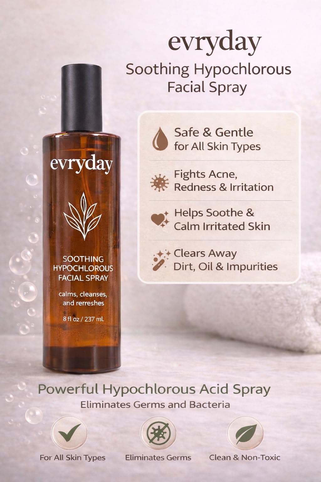 evryday Hypochlorous Acid Spray 8oz – Gentle Face & Body Mist for Sensitive Skin