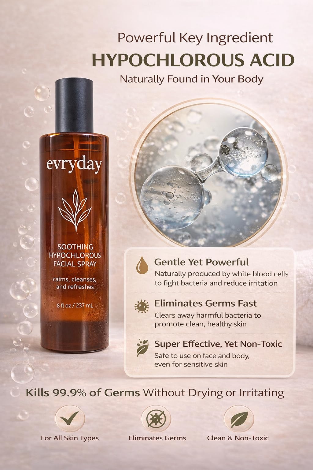 evryday Hypochlorous Acid Spray 8oz – Gentle Face & Body Mist for Sensitive Skin