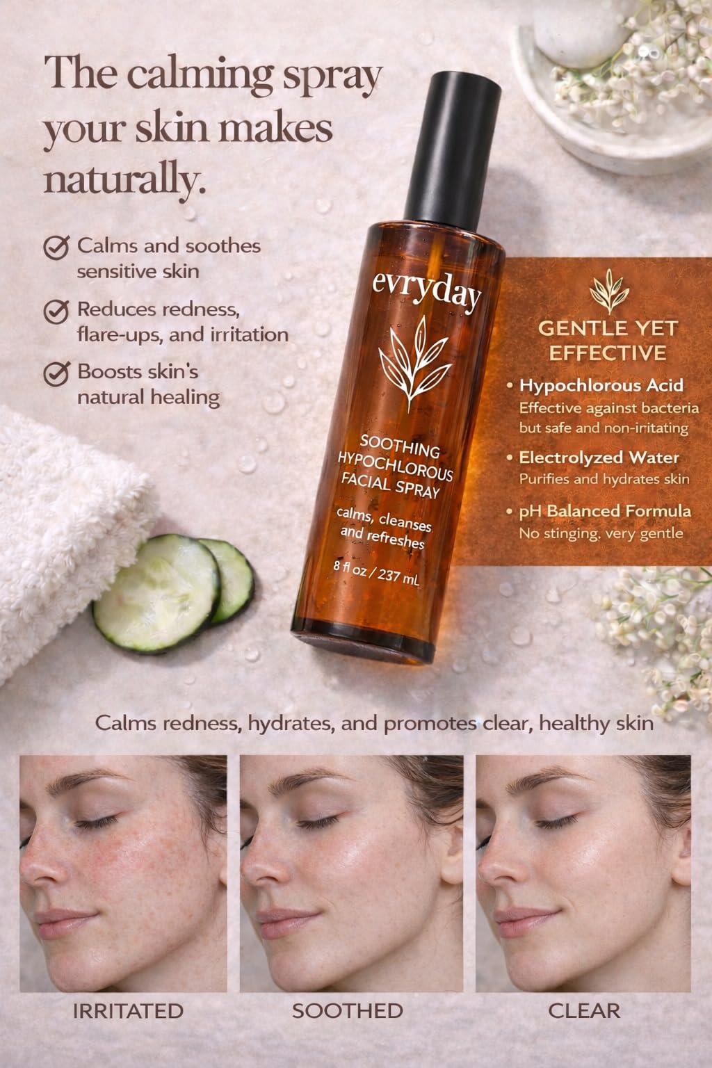 evryday Hypochlorous Acid Spray 8oz – Gentle Face & Body Mist for Sensitive Skin