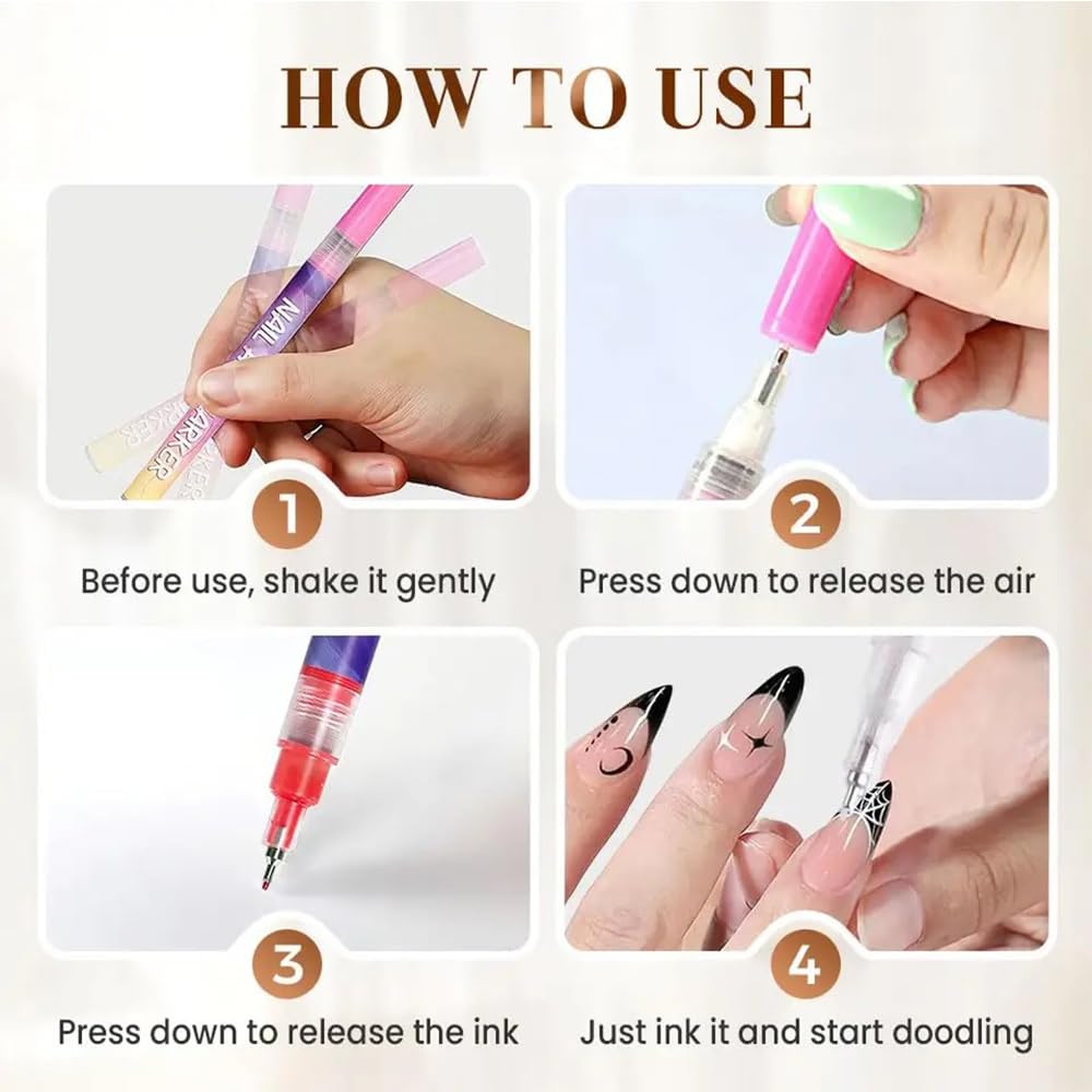 EVSISOK 12 Colors Nail Art Pens Set – Quick-Dry 3D Gel Nail Art for DIY Manicures