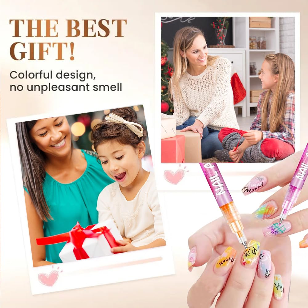 EVSISOK 12 Colors Nail Art Pens Set – Quick-Dry 3D Gel Nail Art for DIY Manicures
