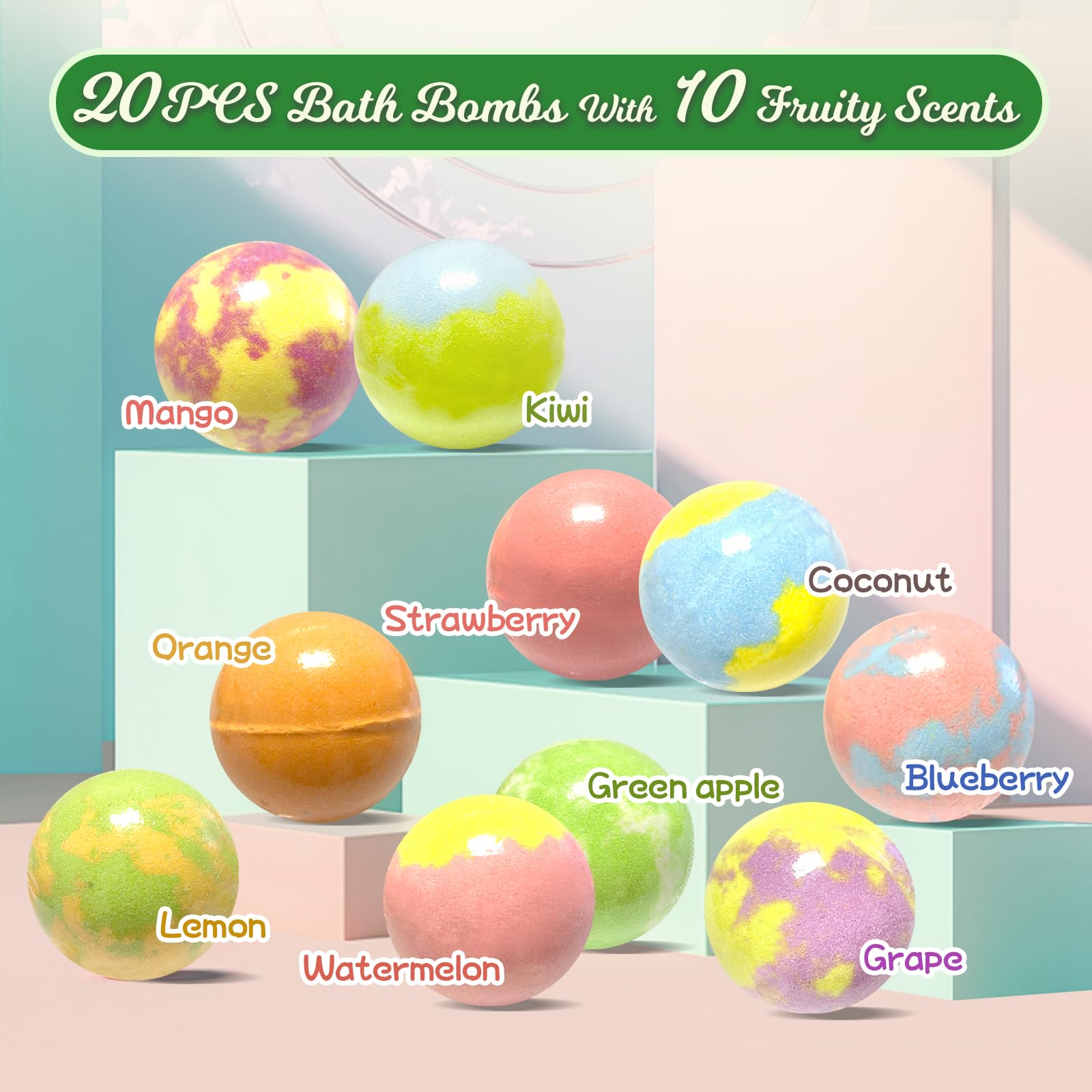 Excalla 20-Pack Kids Bath Bombs with Surprise Toys — Glow-in-the-Dark Fun