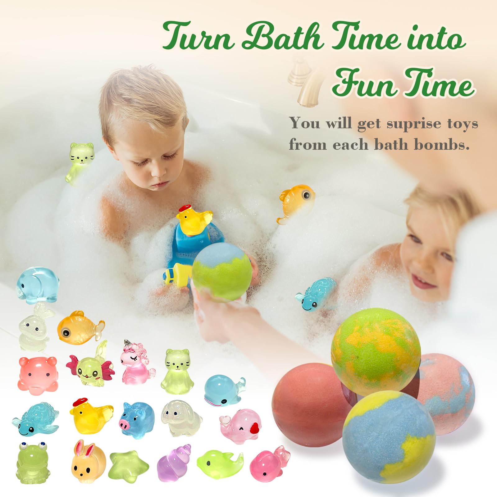 Excalla 20-Pack Kids Bath Bombs with Surprise Toys — Glow-in-the-Dark Fun
