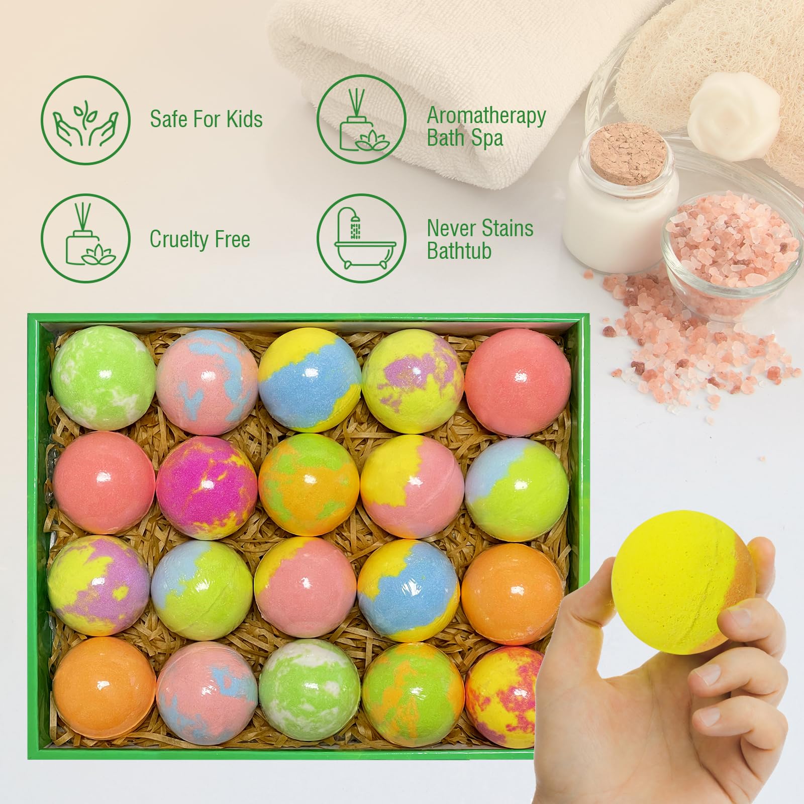 Excalla 20-Pack Kids Bath Bombs with Surprise Toys — Glow-in-the-Dark Fun