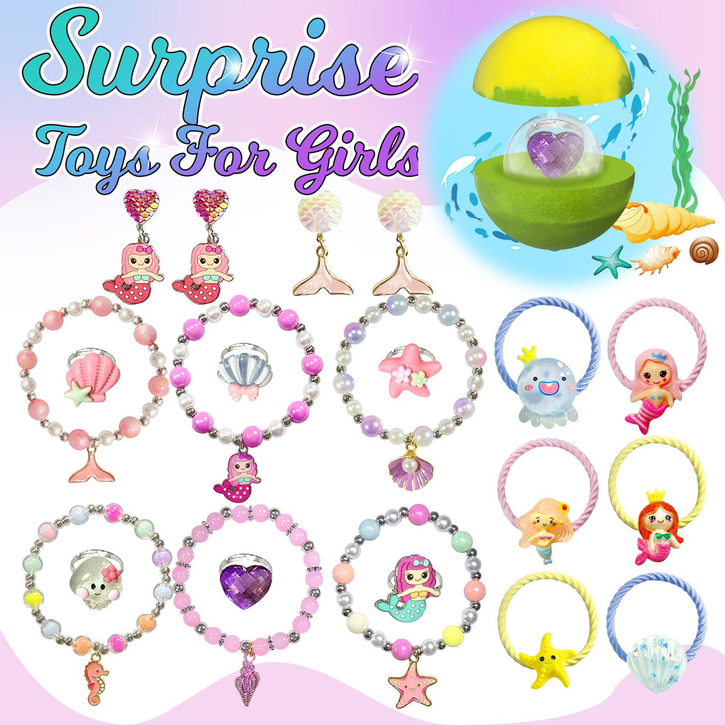 Excalla Mermaid Bath Bombs for Girls – 20 Surprises with Jewelry Toys