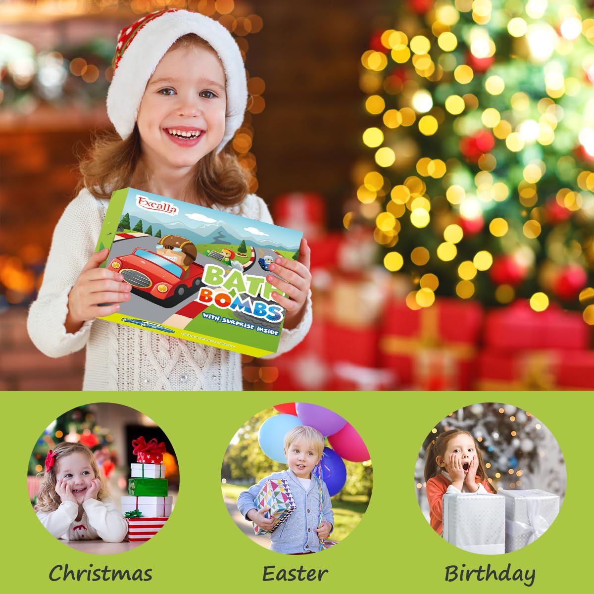 Excalla 9-Pack Kids Bath Bombs with Pull-Back Cars – Colorful Bubbles & Fragrance