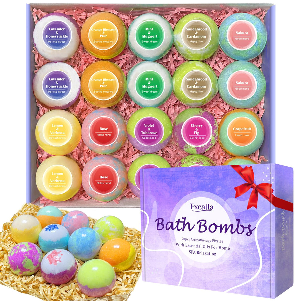 Excalla Bath Bombs Gift Set | 20 Handmade Bubble Bath Bombs with Shea & Cocoa Butter