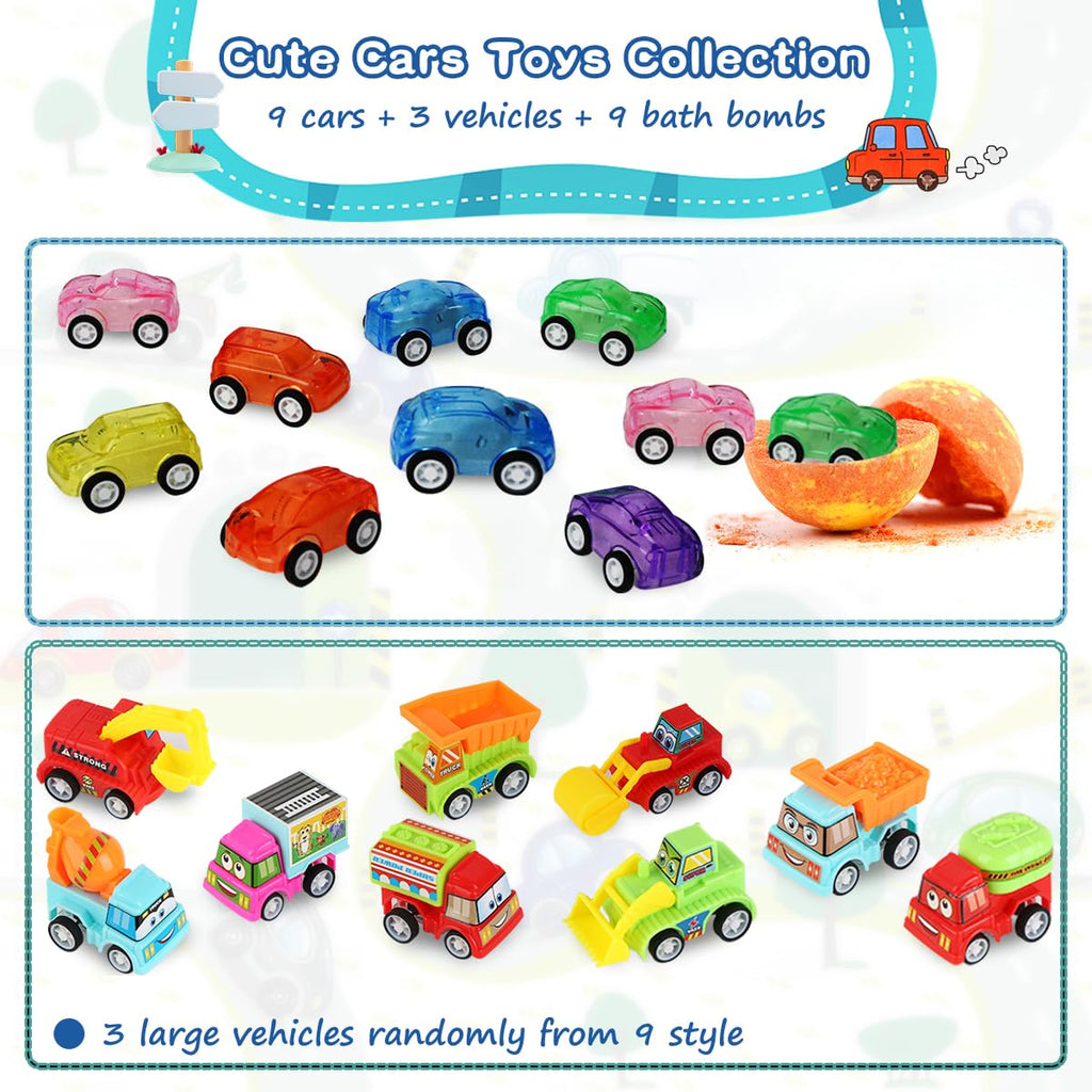 Excalla 9-Pack Kids Bath Bombs with Pull-Back Cars – Colorful Bubbles & Fragrance