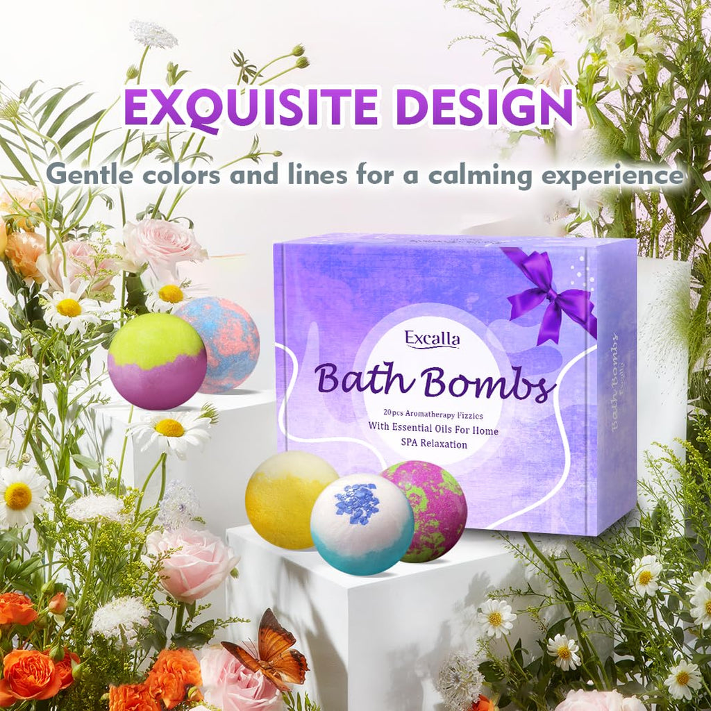 Excalla Bath Bombs Gift Set | 20 Handmade Bubble Bath Bombs with Shea & Cocoa Butter