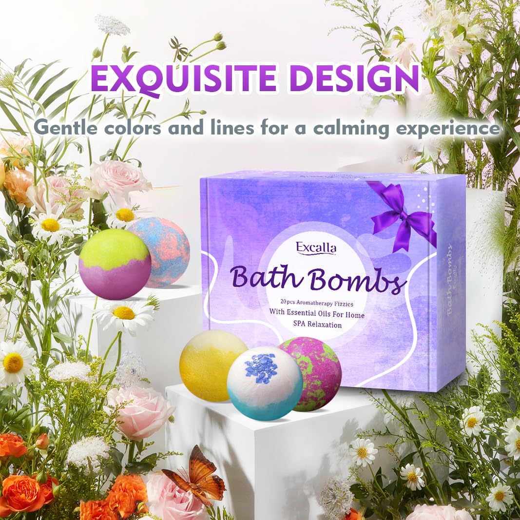 Excalla Bath Bombs Gift Set | 20 Handmade Bubble Bath Bombs with Shea & Cocoa Butter