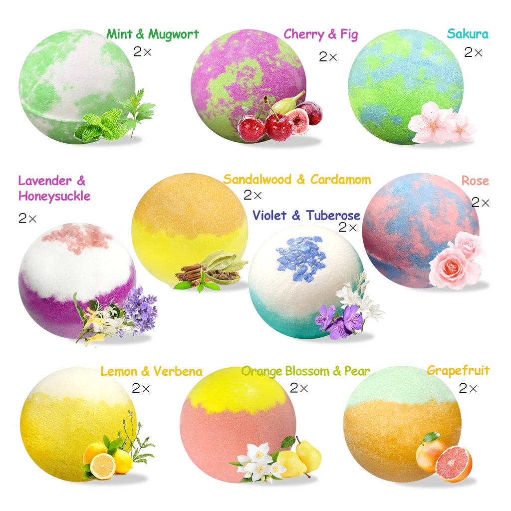Excalla Bath Bombs Gift Set | 20 Handmade Bubble Bath Bombs with Shea & Cocoa Butter
