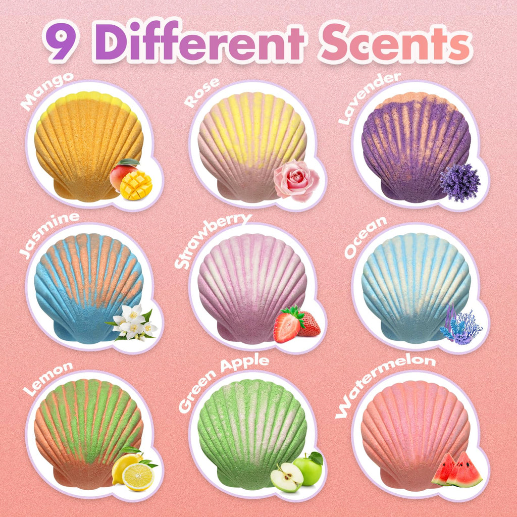 Excalla Mermaid Bath Bombs with Jewelry Inside – 9 Scents Kids Gift Set
