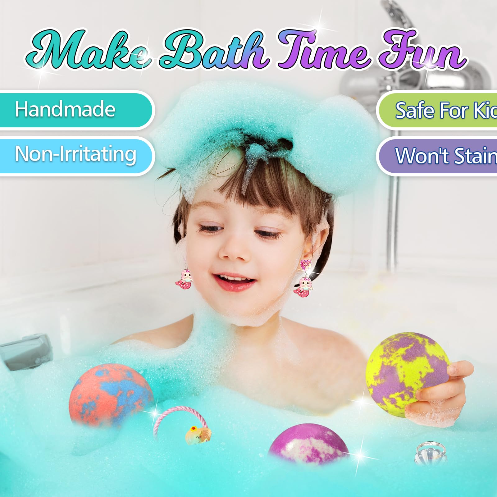 Excalla Mermaid Bath Bombs for Girls – 20 Surprises with Jewelry Toys