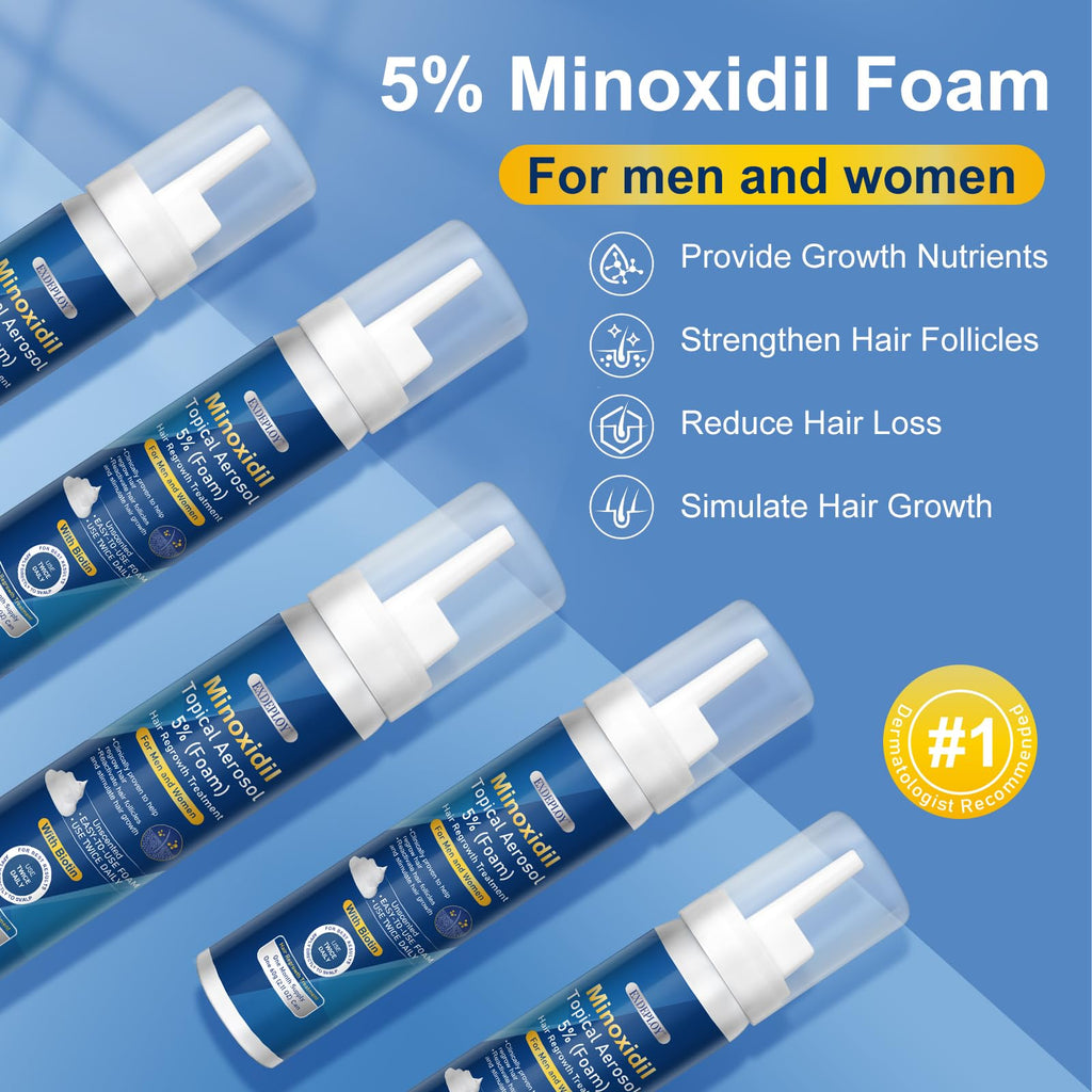 Exdeploy 5% Minoxidil Foam for Men – 5-Pack with Biotin (10.5 oz total)