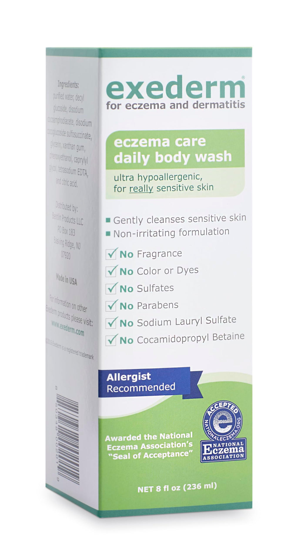 Exederm Ultra-Sensitive Body Wash for Eczema – Hypoallergenic, Sulfate & Paraben Free | 8 oz