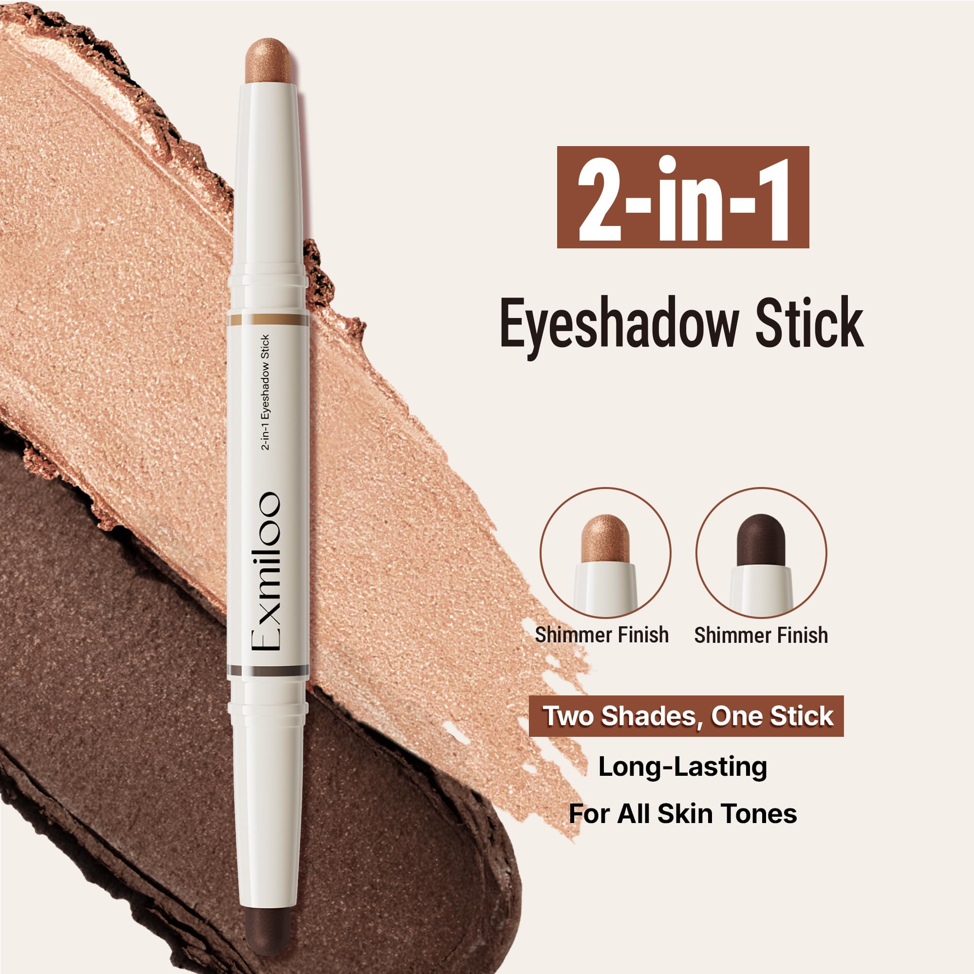 exmiloo Cream Eyeshadow Stick – 2-in-1 Dual-Ended Shimmer Bronze Glow