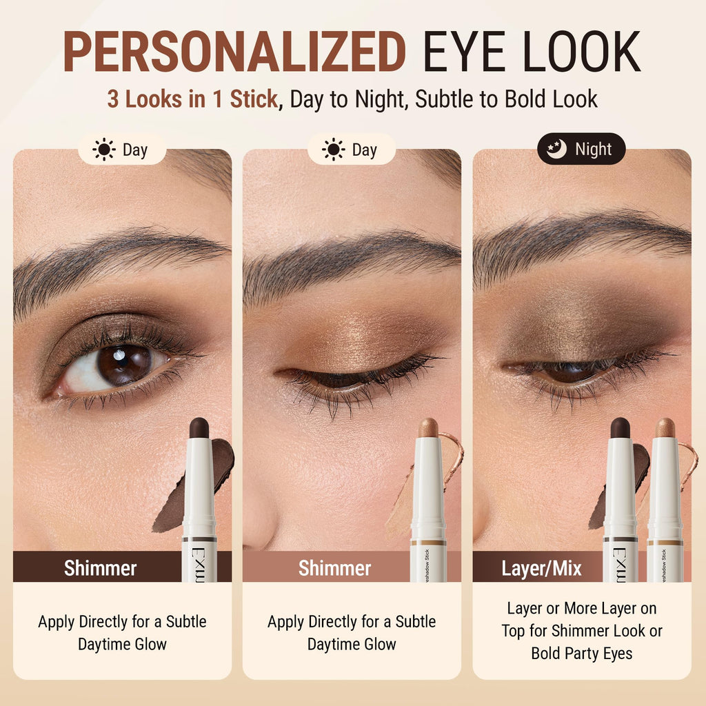exmiloo Cream Eyeshadow Stick – 2-in-1 Dual-Ended Shimmer Bronze Glow