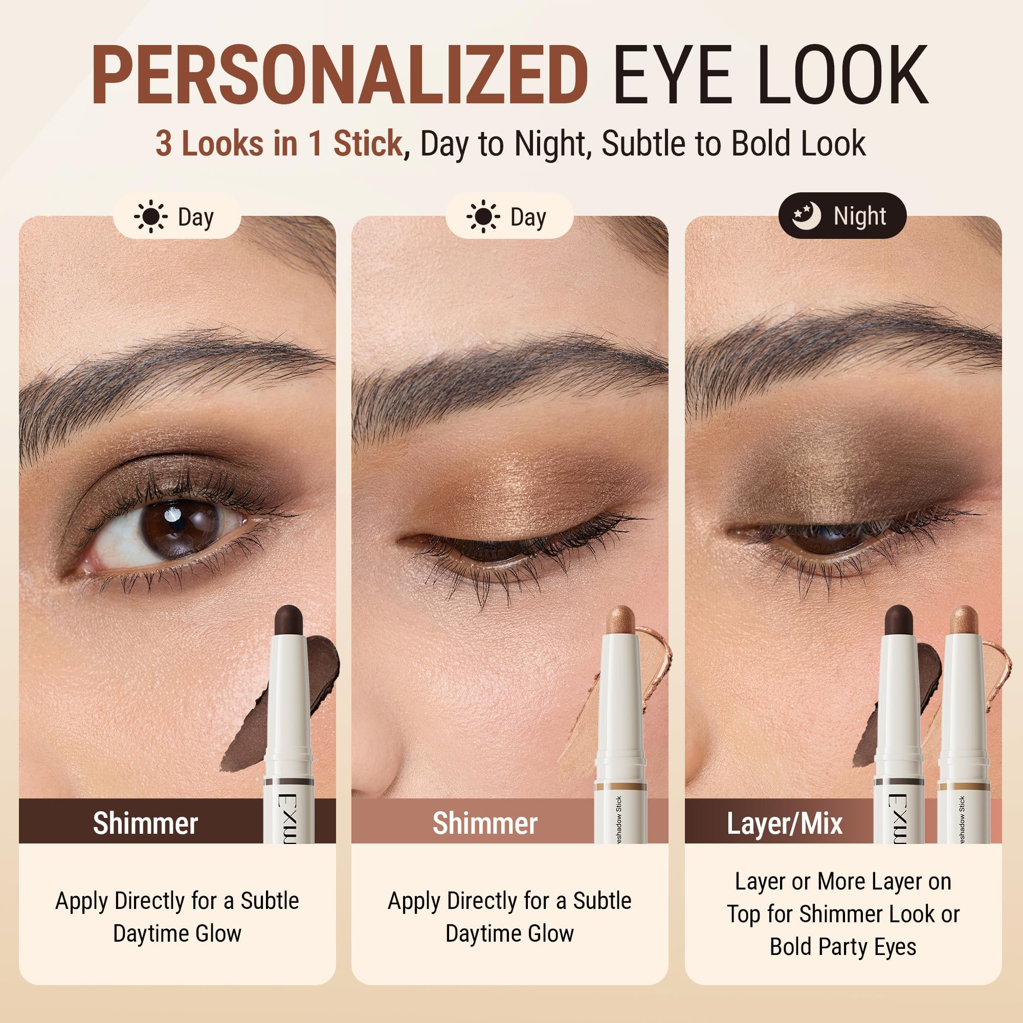 exmiloo Cream Eyeshadow Stick – 2-in-1 Dual-Ended Shimmer Bronze Glow