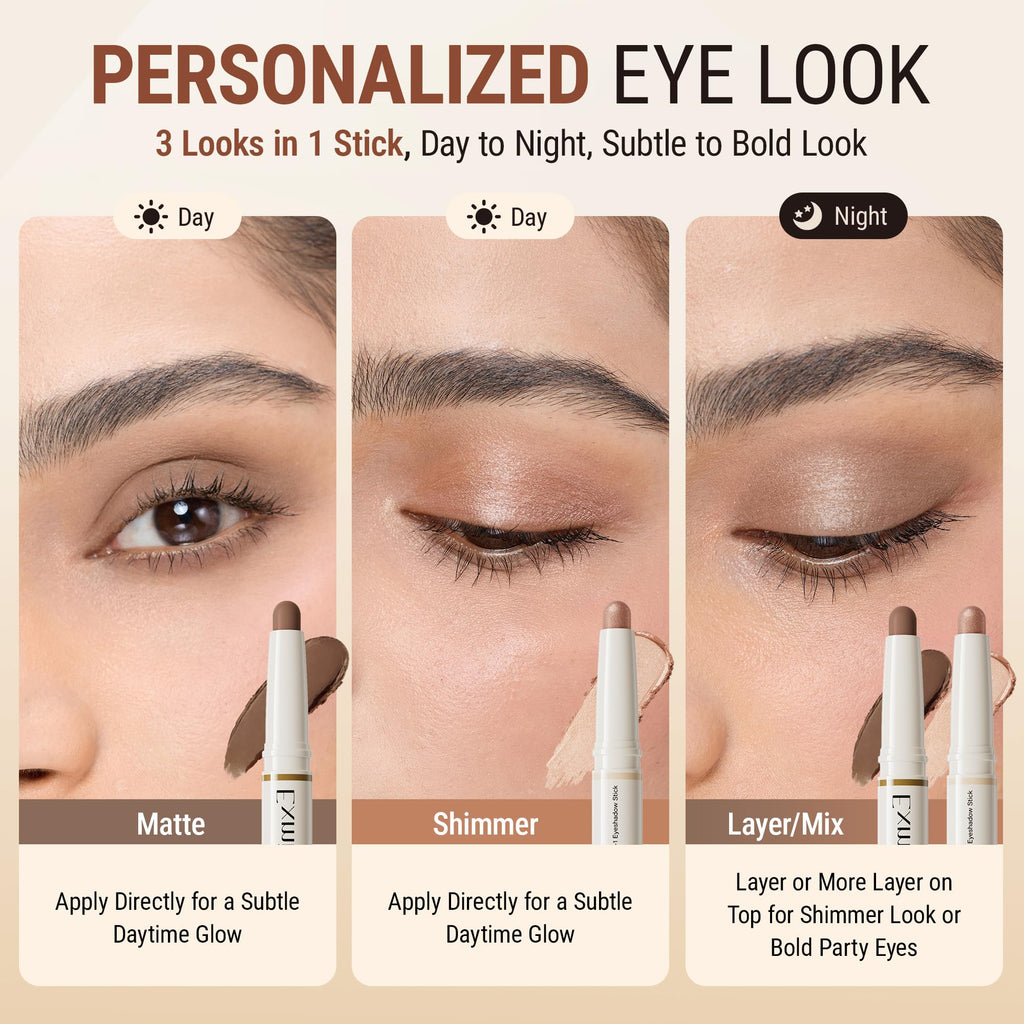 exmiloo Eyeshadow Stick - 2-in-1 Matte & Shimmer Dual-Ended (Taupe Twilight)