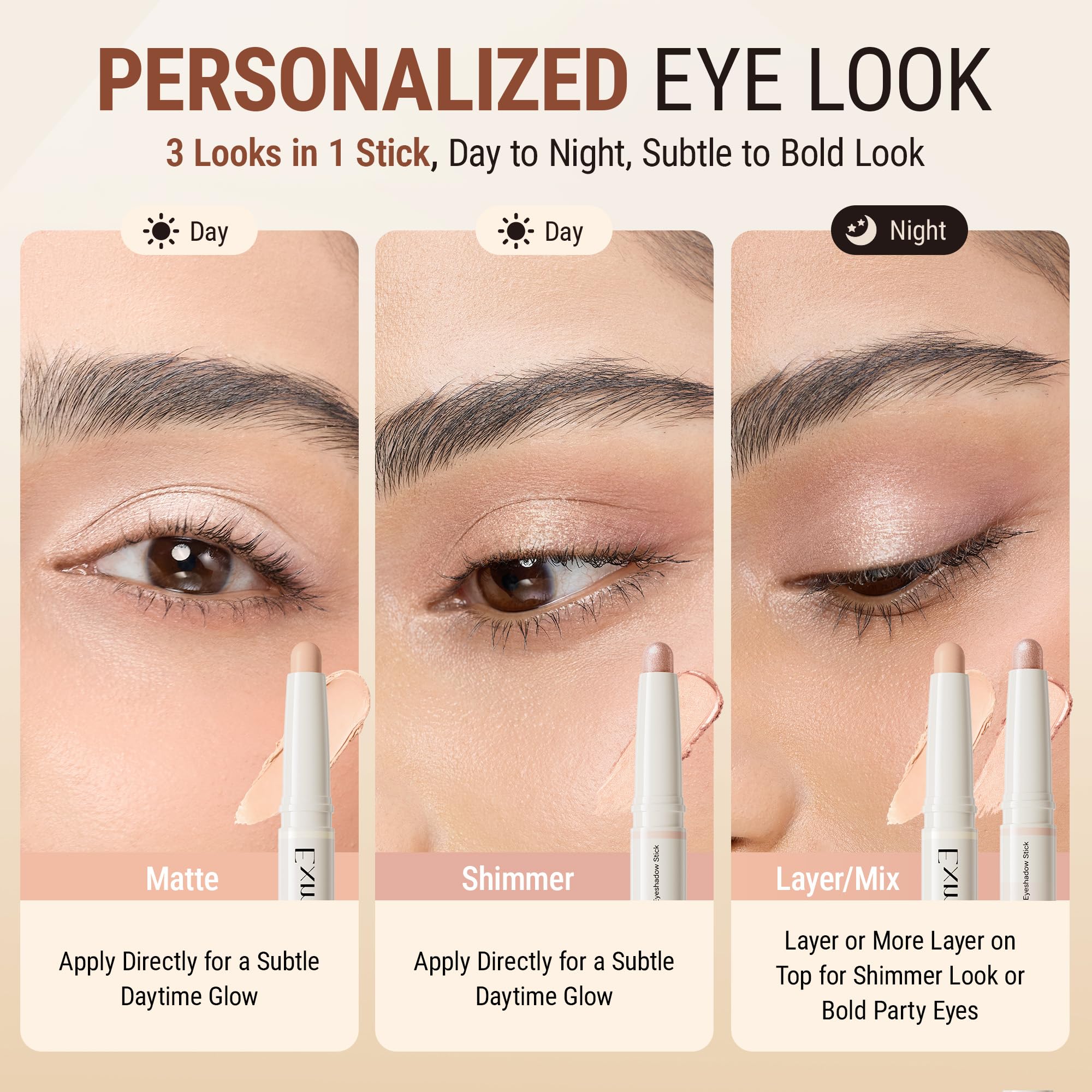 exmiloo Eyeshadow Stick – Dual-Ended Matte & Shimmer Cream for Easy Eye Looks (Sunrise Latte)